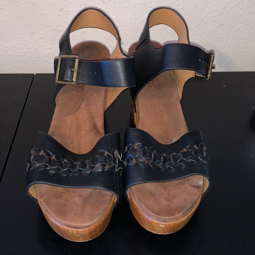 Black Wooden Clog Heels Sandals